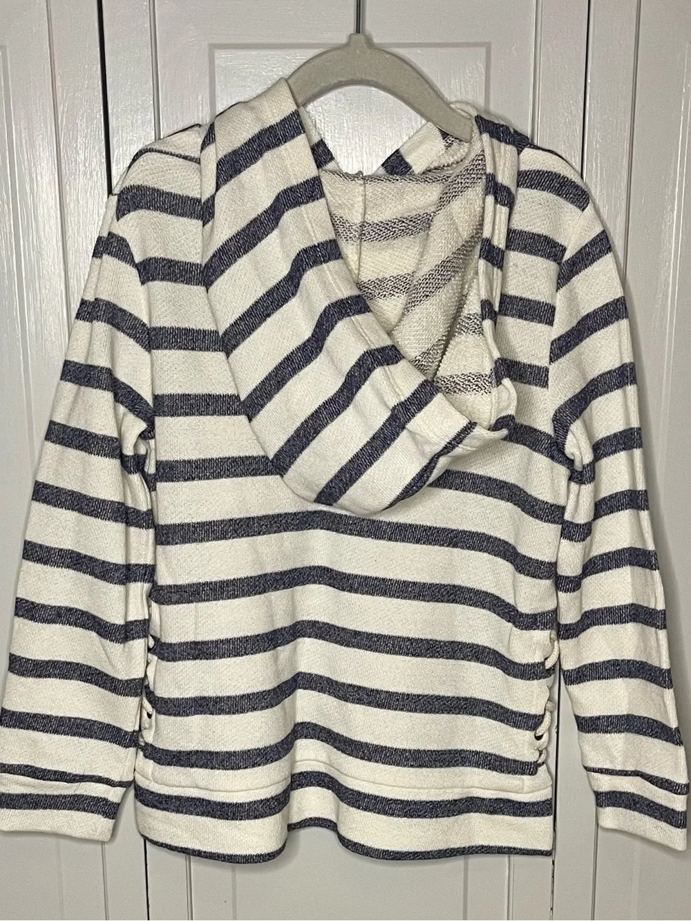 Old Navy White and Navy Striped Hooded Pullover